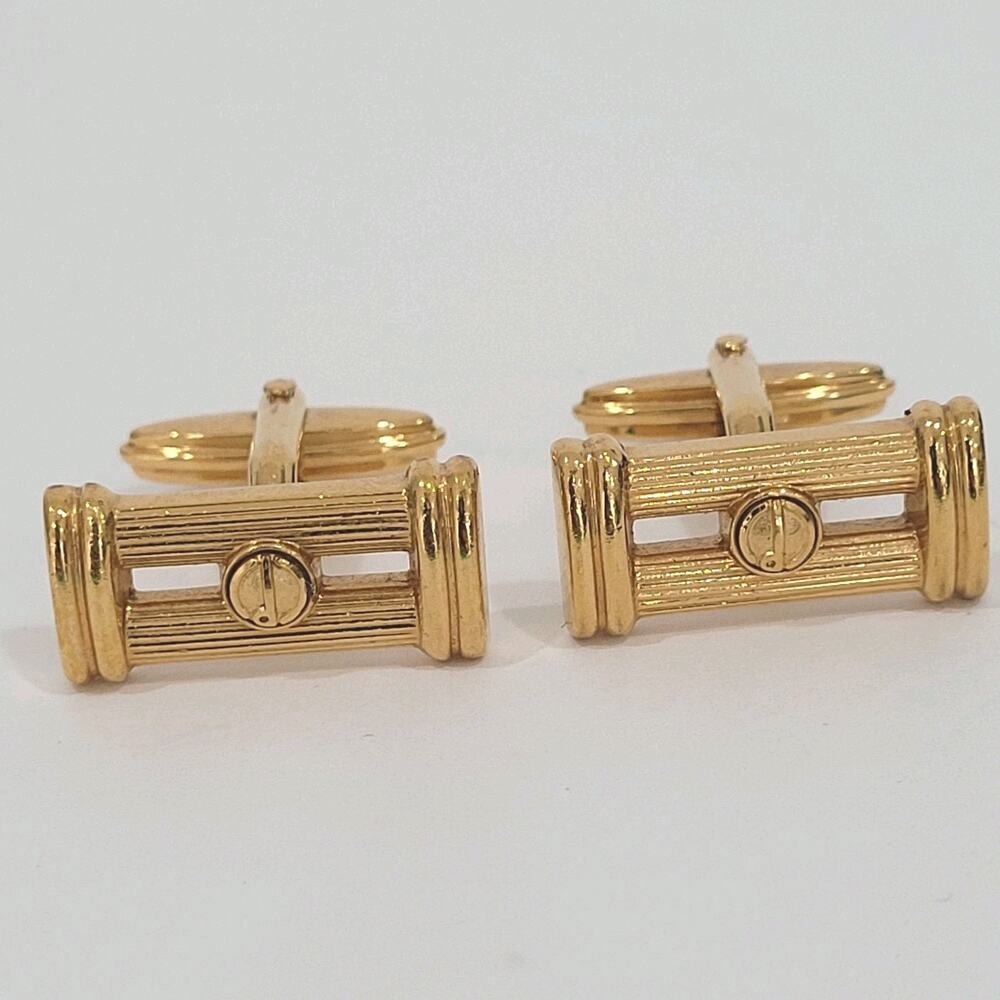 Dunhill D Cufflinks Gold Tone Logo Rectangle Designer Logo Vintage Striped